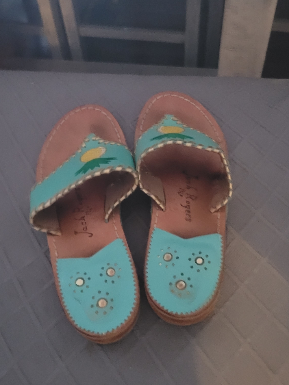 Jack Rogers Turquoise Pineapple Leather Thong Sandals - Women Size 7.5 - Picture 3 of 3